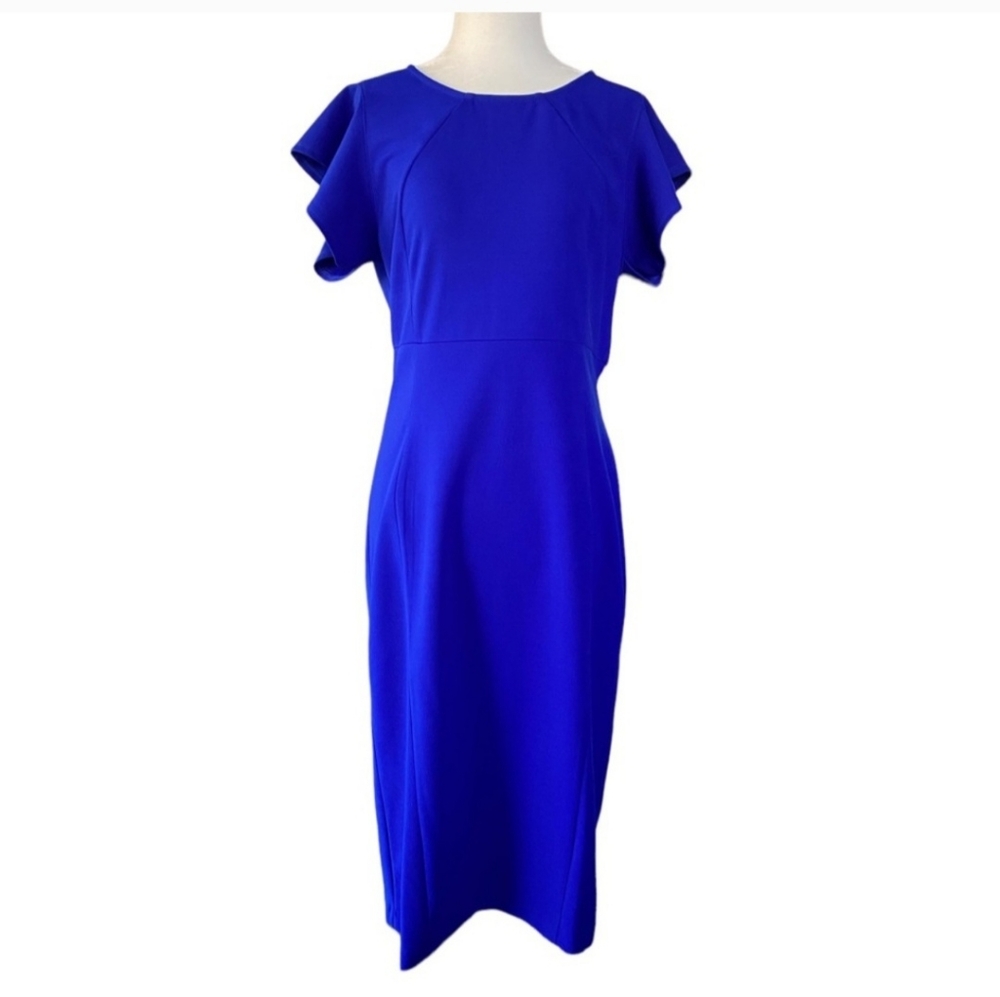 Liz Claiborne Cobalt Blue Midi Dress With Ruffle Sleeve Womens Plus Size 18